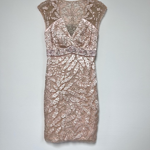 Sue Wong Nocturne Peach Pink Guipure Lace Jeweled Evening Cocktail Dress - Picture 16 of 16